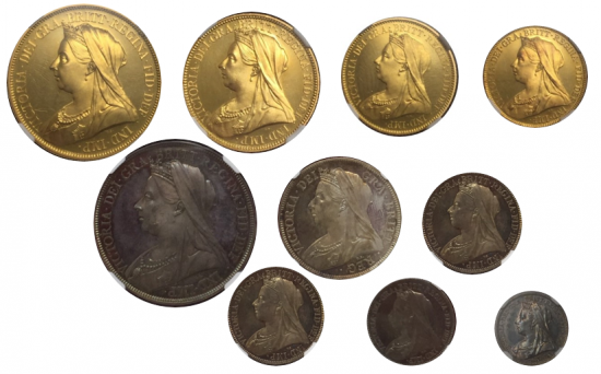 1893 G.BRITAIN 5SOV VICTORIA  SET【PF63UC,PF64C,PF64UC,PF3UC,PF63,PF63C,PF64C,PF65,PF63,PF63】